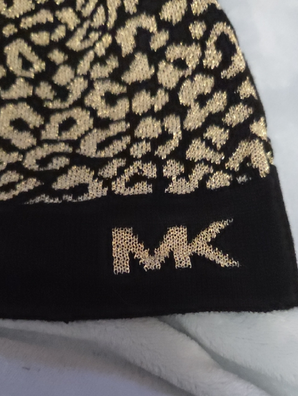Michael Kors Black and Gold Leopard Knit Hat - Picture 2 of 6